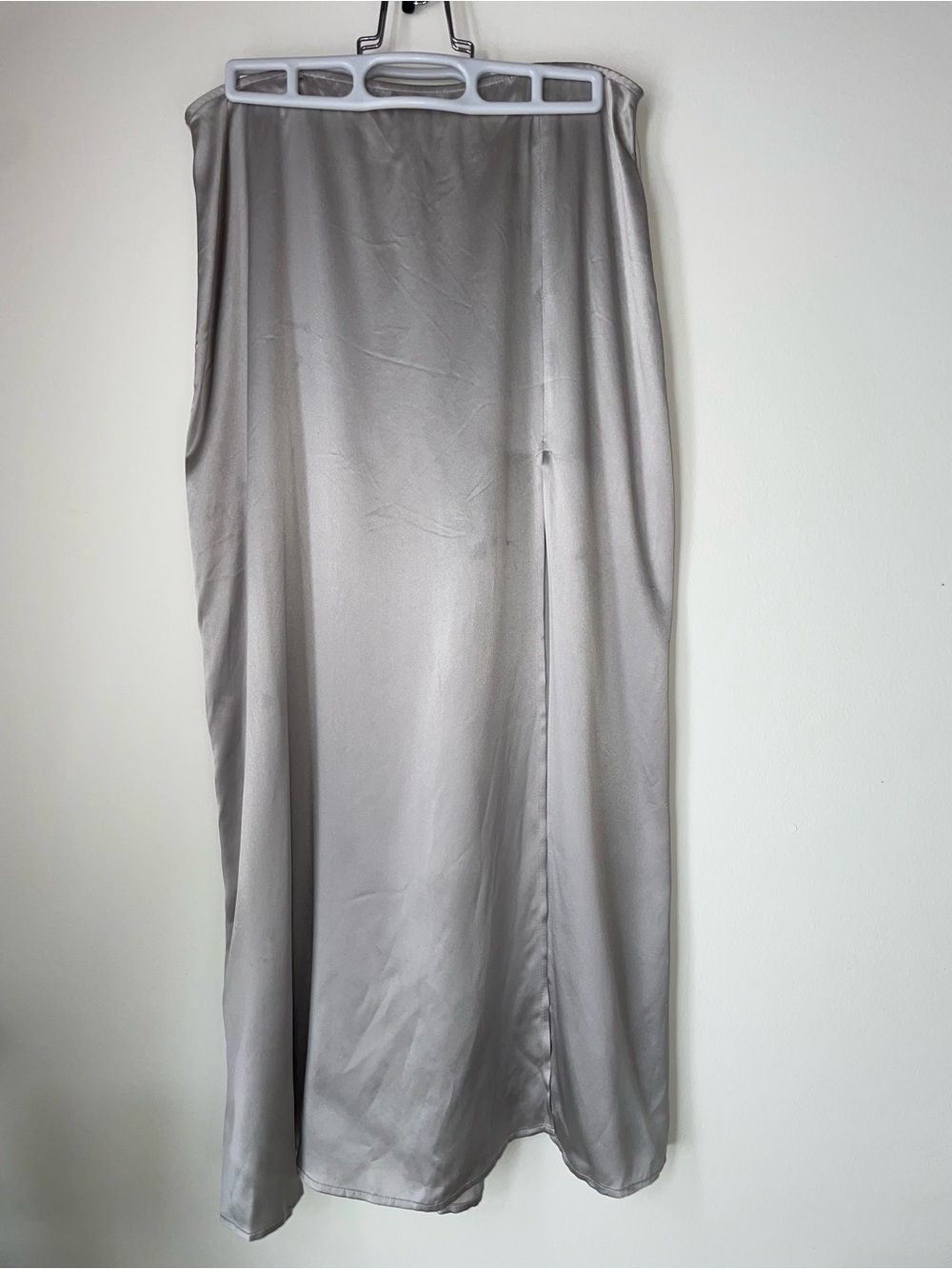Reformation Silver-Gray Silk Midi Skirt